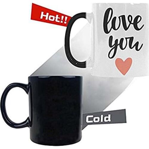 Romantic Lettering Love You Heat Sensitive Color Changing Coffee Mug for Valentines Day, Valentines Day Morphing Travel Mug Te