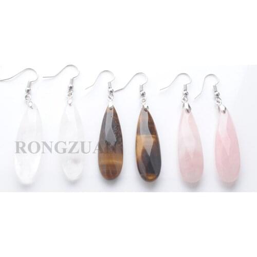 RONGZUAN Natural Tigers Eye Jaspers Amethysts Stone Polygon Beads Geometry Dangle Hook Drop Long Earrings Women Jewelry TBR325