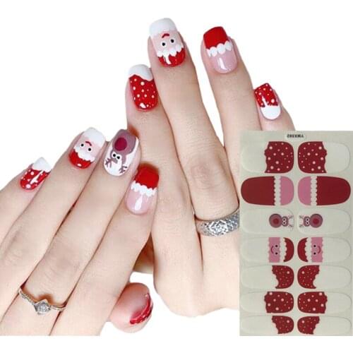 14 Tips Christmas Nail Art Stickers Festival Elk Nail Wraps Waterproof Full Cover Nail Tips DIY Manicure Nail Art Decals