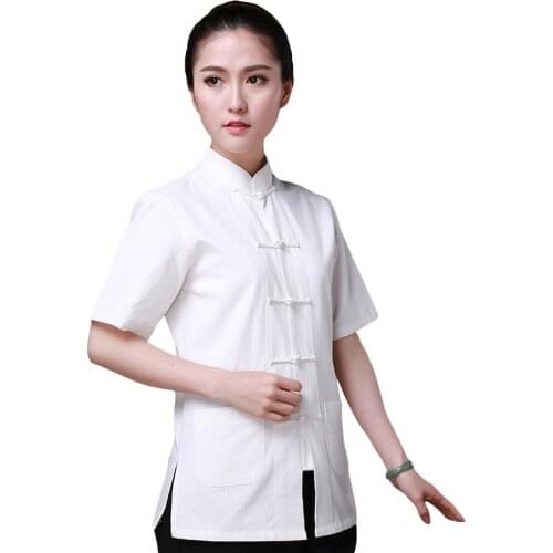 7 Colors Kungfu Short-sleeved Shirt Chinese Traditional Cotton Clothing Tang Suit Top Taiji Wushu Costume for Women