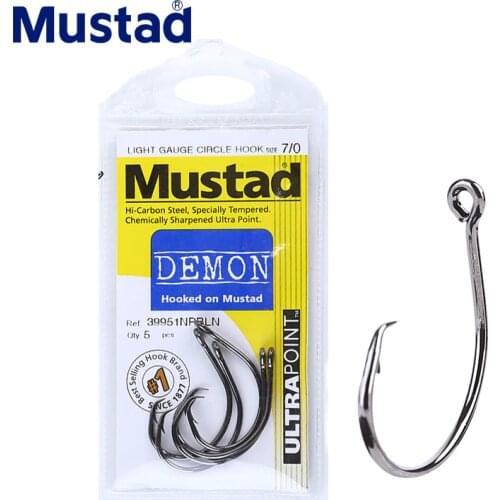 MUSTAD 39951 1#-8/0# Fishing Hooks Demon Circle High Carbon Steel Fishing Hooks Sharp Strong Rust Proof Sea Carp Pesca Norway