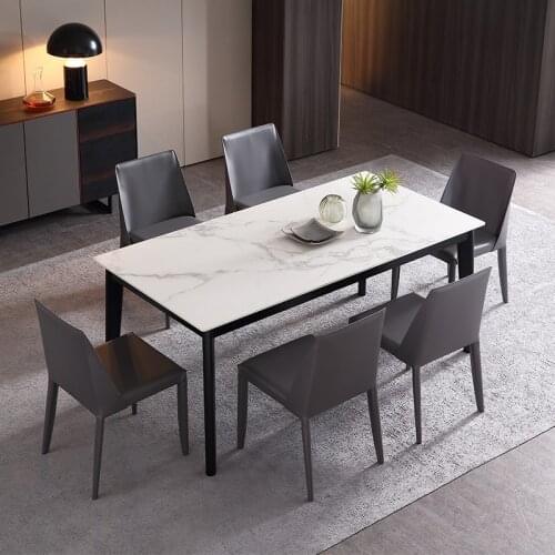 Nordic rock slab dining table, household small apartment rectangular modern minimalist light luxury solid wood dining table