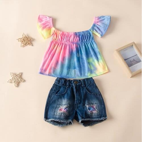 TALLOLY Explosive New Fashion Flying Sleeve Strapless Dyeing Summer Dress Western Style Girls Denim Suit