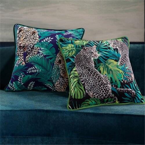 Dark Green Tropical Forest Velvet Cushion Cover 45x45cm/50x50cm Leopard Double Sided Throw Pillows Decorative Cushions For Sofa