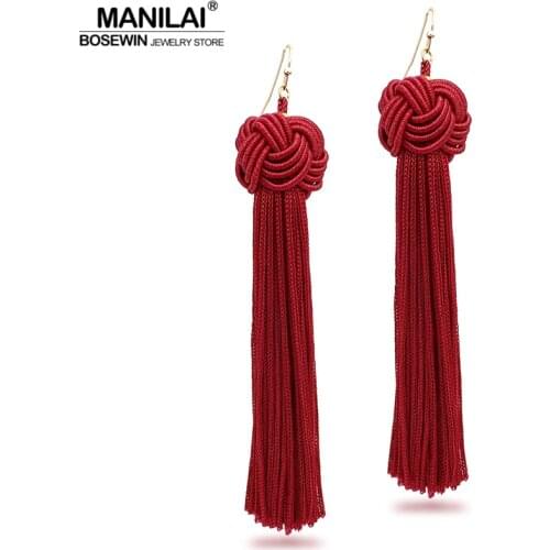 MANILAI 4 Colors Knot Tassel Long Earrings Bohemian Drop Earring For Women Statement Jewelry Accessories Brincos Pendientes