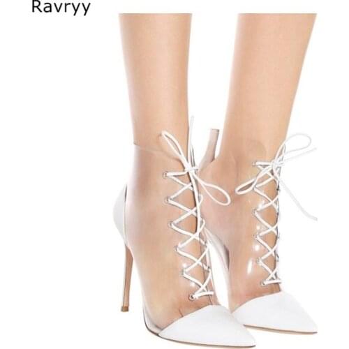 Hot Fashion 2019 PVC White Woman Ankle Boots thin heel Lace up Short Boot Pointed Toe Female Dress Shoes Spring Lady Outfit