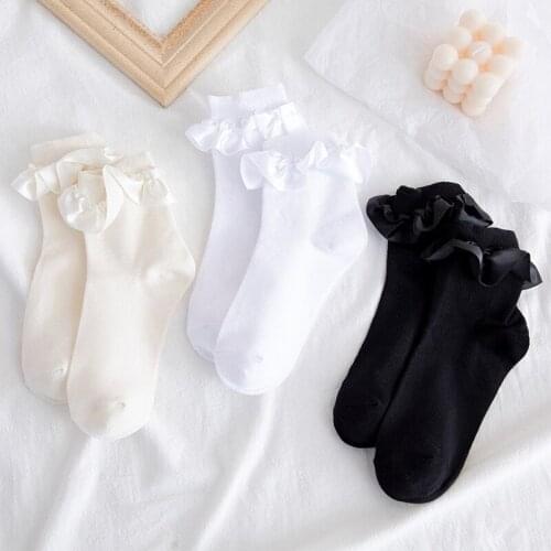 Women Socks Lolita Style for Summer 1Pair Pure Color Cute Socks Ruffle Thin Mid Tube Socks Breathable for Girl