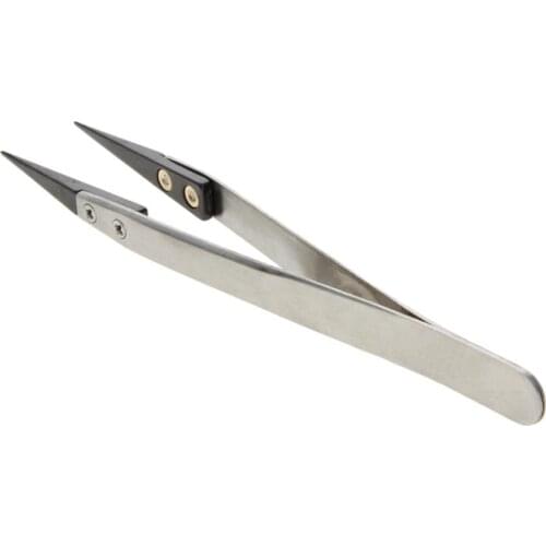 1~4pcs Ceramic Tweezers Stainless Steel Body Ceramic Straight Point Tweezers Tip White/Black Handle for Industrial Electrical