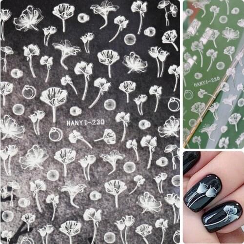1 Sheet Lotus Nail Sticker White Transparent 3D Flower Nail Art Stickers Nail Stickers Nail Decals