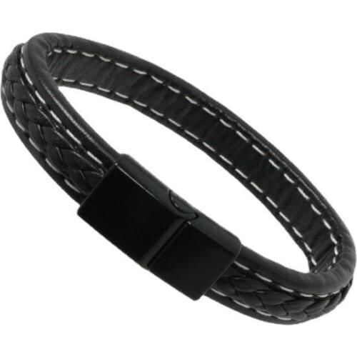 1PCS Fashion Classic Rock Black Braided Leather Bracelet Mens Punk High Quality Openable Metal Buckle Jewelry Mens Gift