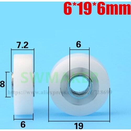 1pcs 6*19*6mm F type plane bearing wheel, POM micro encapsulated plastic nylon pulley, bearing wheel