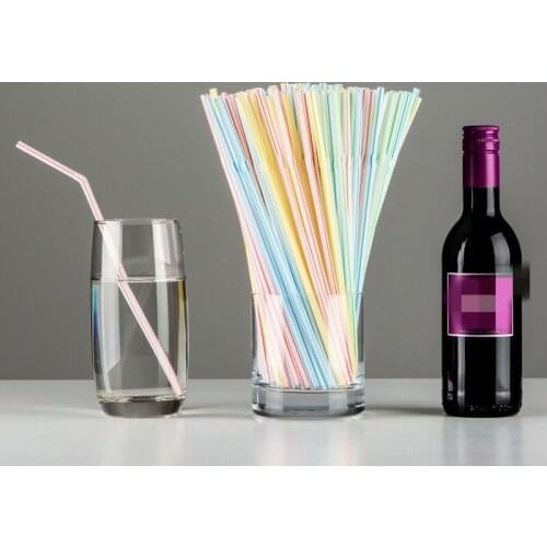 100pc Disposable Plastic Drinking Straws Multi-Color Striped Bendable Elbow Beverage Straws Birthday Celebration Party Supplies
