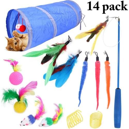 14Pcs Cat Toy Supplies Set Cat Feather Replacement Refill With Stick Creative Kitten Teaser Mice Shaped Toy Pet Cats Accessories