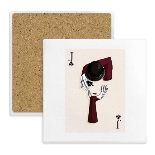 Playing Cards Club J Pattern Square Coaster Cup Mug Holder Absorbent Stone for Drinks 2pcs Gift