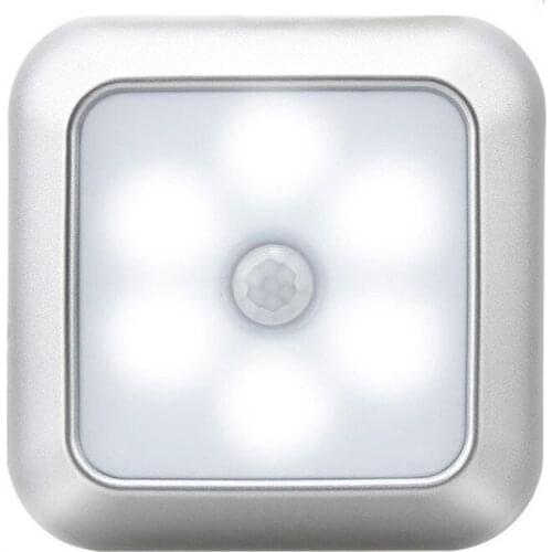 2020 Battery Powered 6 LED Square Motion Sensor Night Lights PIR Induction Under Cabinet Light Closet Lamp for Stairs Kitchen