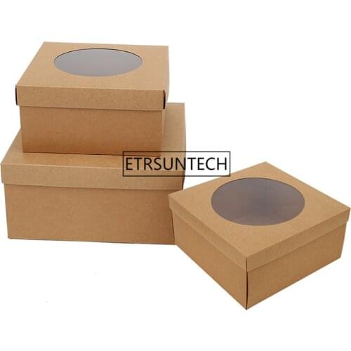 50pcs/lot Large kraft paper box With Round Window sock underwear packing box tea paper gift box wholesale