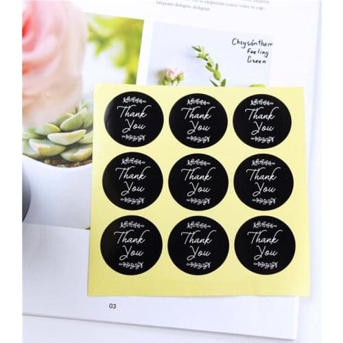 90Pcs 10Sheets Dia.3.5cm Black Thank You Handmade Cake Packaging Sealing Label Kraft Sticker Baking DIY Gift Box Stickers