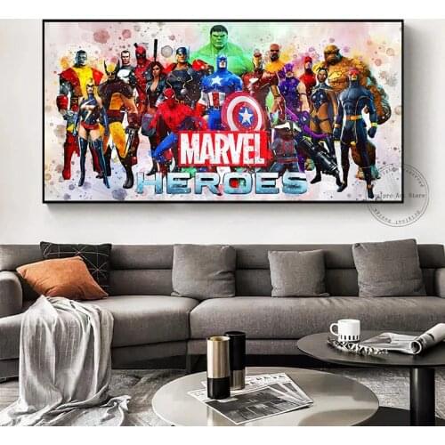 Watercolor Marvel Canvas Painting Superhero Captain America Poster Prints Wall Art Pictures for Kids Bedroom Decor Cuadros