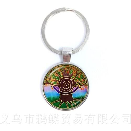 Tree of Life Keychain Pentacle Pattern Picture Glass Cabochon Jewelry Keyring Accessories For Men Women Children Pendant