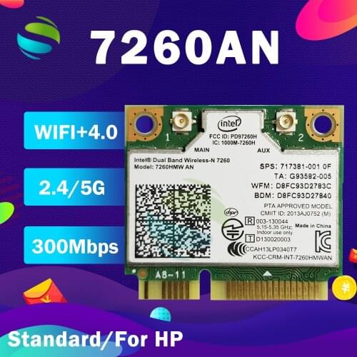 Dual Band Wireless-N7260 7260HMW AN 7260AN half Mini PCIe 300M BT4.0 SPS:717381-001 Wireless card for HP210/440/430/445 G1