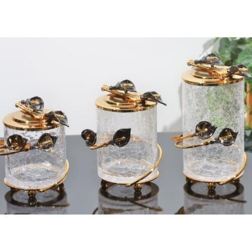 High Quality Glass Handcraft Elegant 3PCS JAR Set Storage Box Tea Coffee Sugar Salt Kitchen Food Container Airtight Bottle Lid