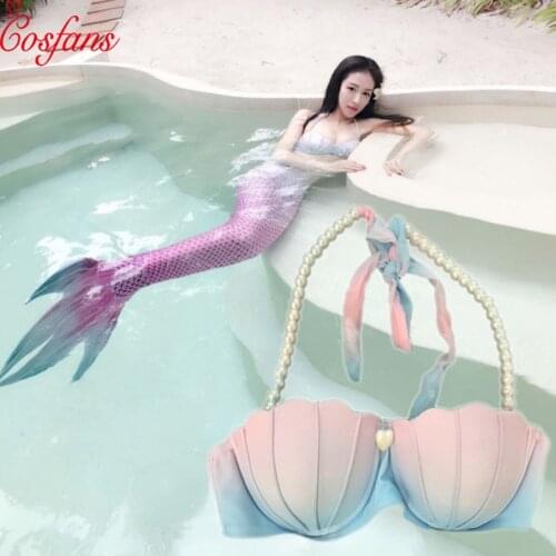 Adult Mermaid Tail Bra Swimming Cosplay Bikini Pearl Shell Bra Woman Girl Mermaid Cosplay Costume with Monofin Halloween dresses