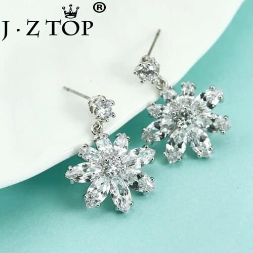 JZTOP Brand Zircon Flowers Stud Earrings Exquisite Crystal Snowflake Earrings Hypoallergenic Earrings For Women Jewelry