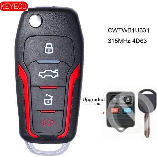 KEYECU Upgraded Red Flip Remote Key 3 Button 315MHz 4D63 80Bit Chip for Ford FCC: CWTWB1U331