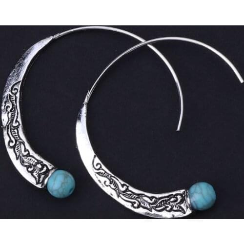 Y166 Hoops Boho Earrings Vintage Tibetan Gypsy Indian Bollywood Ethnic Earrings Women