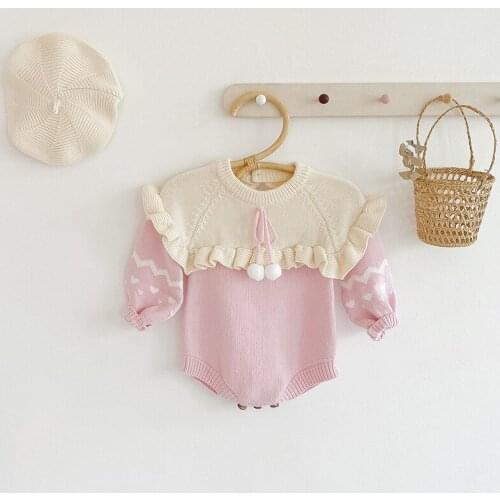 New Princess Cute Girls Infant Outfits Autumn 2020 Cotton Newborn Baby Clothes Ruffle Long Sleeve Knit Lady Romper Photo Props