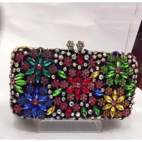 Blue/Green/Red Diamond Rhinestone Purse Luxury Crystal Lady Small Phone Flower Clutch High-End Female Shoulder Chain Handbags