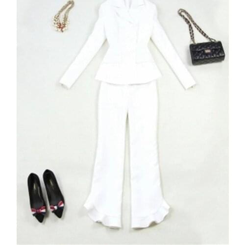 Fashion suit suit female spring New elastic white slim double-breasted small suit jacket coat ruffled flared pants suit women