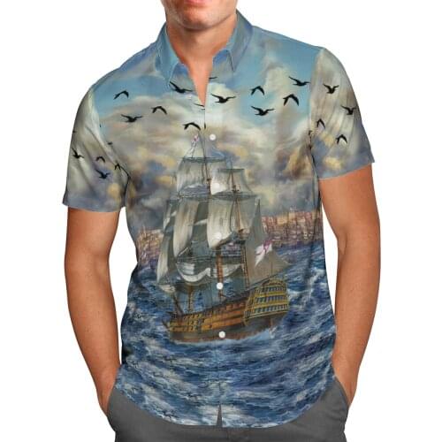Sailboat 3D Beach Breathable Hawaii Summer 2021 Shirt Short Sleeve Shirt Streetwear Oversized Chemise Hombre Blusa Masculina-15