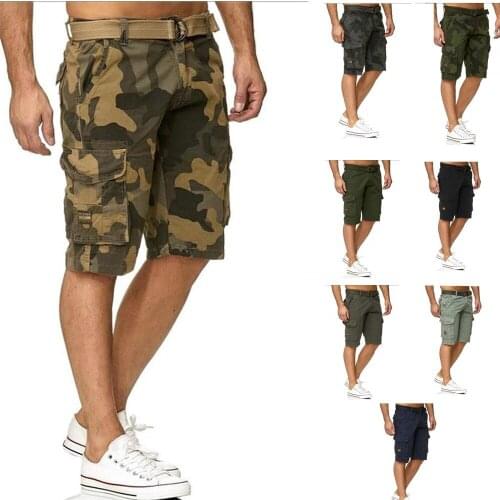 Mens Camo Multi-pocket Shorts Mens Casual Cargo Shorts Male Outwear Cotton Camouflage Shorts Man Long Camouflage Bermuda Capris