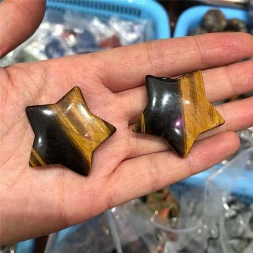 Wholesale Natural Tigers eye Star Crystal Hand carved Pentagram Reiki Healing Divination Luck Gemstone Collecion Souvenir