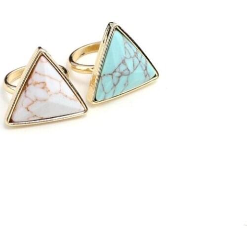 NEW 2017 Hot Women Ring Triangle Howlite Ring Fashion Geometric Semi Precious Howlite Stone Ring for Women
