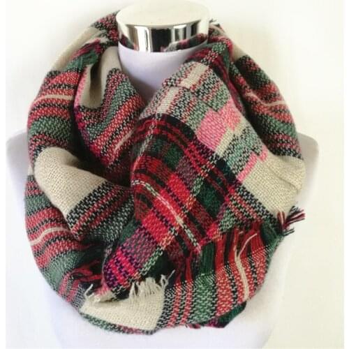 New Fashion Plaid Blanket Scarf Neck Warmer Acrylic Loop Scarf Popular Winter Snood Tartan Women Infinity Scarf