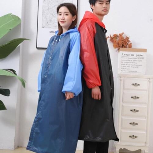 Long Raincoat Unisex Stitching Pattern Waterproof Splice Adult Hooded Raincoat Wear-Resistant Waterproof Button Buckle Rainwear