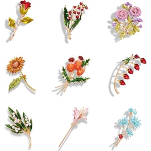 Enamel Daisy Flower Brooch For Women Rose Flower Sunflower Insect Beetle Brooches Badge Girls Birthday Party Jewelry Gift