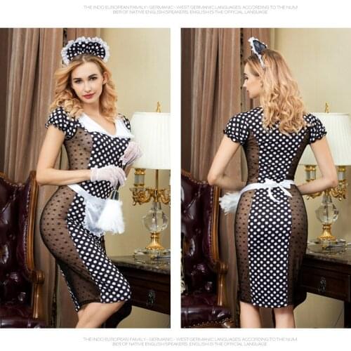 Sexy Costumes Women Transparent Dress Maid Cosplay Plaid Costume See Through Sex Dress Thong Set Lace Sexy Underwear JY126