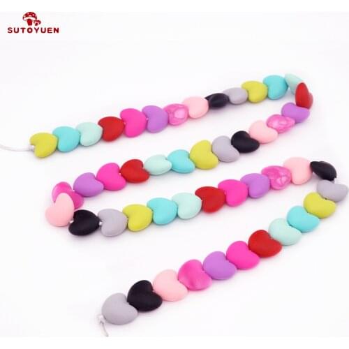 Sutoyuen BPA Free Silicone Heart Teether Beads 50pcs for Baby Pacifier Soother Teething Necklace Sensory Toys Gift Accessory