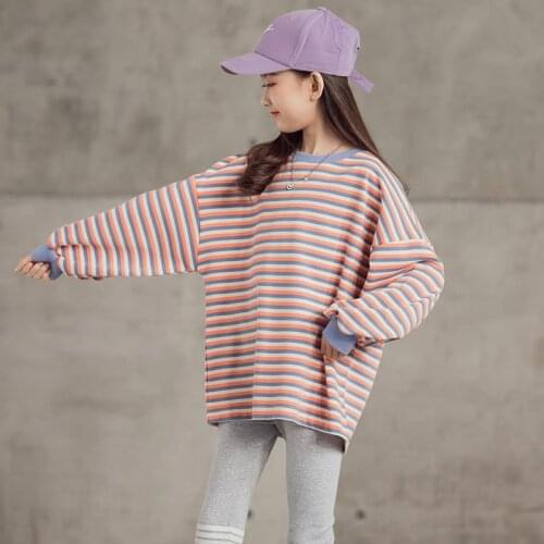Teen Girls Long Sleeve Striped Tops 2021 New Cotton Clothes for 8 10 12 years