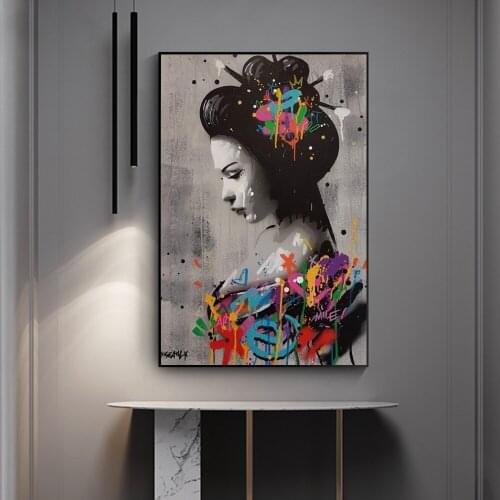 Japanese Woman Graffiti Art Paintings on the Wall Retro Posters and Prints Sexy Girl Street Pictures Home Wall Decoration Mural