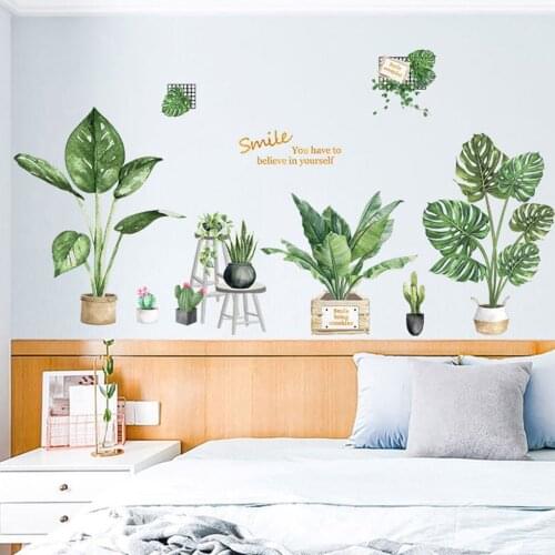 Green Plant Wall Stickers DIY Peony Rose Flowers Beach Leaves Wallstickers Modern Vinyl Decal Wall Mural Wall Sticker 20FEB6