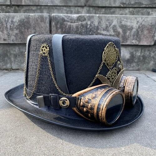 Women Men Steampunk Top Hat Handmade Steampunk Hat With Gear Glasses Stage Magic Hat Performance Hat Size 57CM