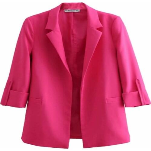 Women blazer jacket spring new style European and American style candy color sleeves curled buttonless lapel blazer women