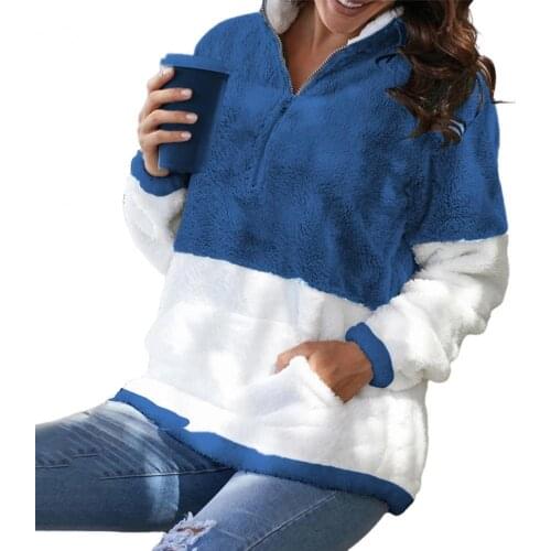 Womehooded coat Plush Autumn Coat Hooded Zipper Pocket Patchwork Contrast Color Loose Thermal Autumn Hooded Coat for Winter 2021