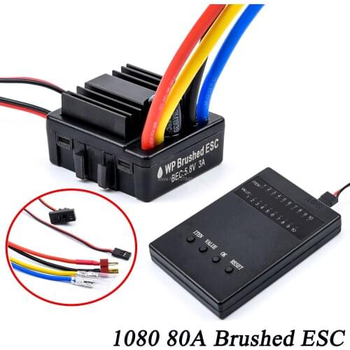 1/8 & 1/10 WP Crawler 1080 80A Brush Brushed Electronic Speed Controller Waterproof ESC With Program box LED BEC for 1：10 RC Car