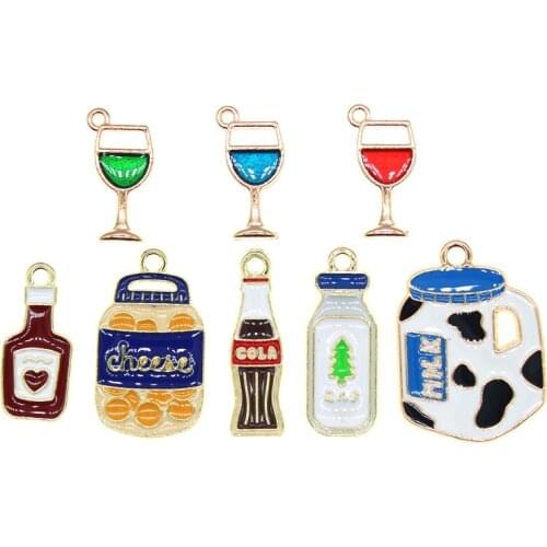 10pcs/lot Fruit Bottle Enamel Wine Glass Milk Bottle Charms For Earrings Necklace Bracelet DIY Jewelry Making Findings XL1063