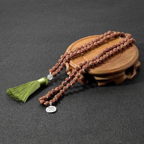 108Mala Bead Knotted Necklace Natural Rudraksha Rosary Tassel Meditation Blessing Yoga Declaration Men and Women Fashion Jewelry